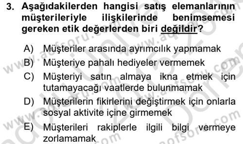 Satış Teknikleri Dersi 2015 - 2016 Yılı (Final) Dönem Sonu Sınav Soruları 3. Soru