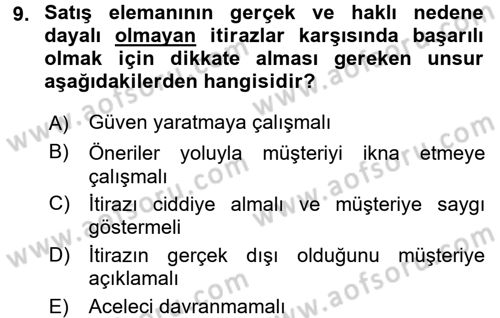 Satış Teknikleri Dersi 2015 - 2016 Yılı (Final) Dönem Sonu Sınav Soruları 9. Soru