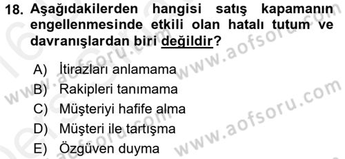 Satış Teknikleri Dersi 2015 - 2016 Yılı Tek Ders Sınav Soruları 18. Soru