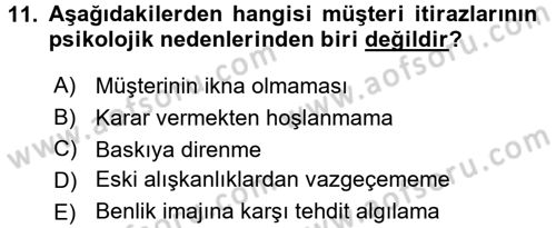 Satış Teknikleri Dersi 2016 - 2017 Yılı 3 Ders Sınav Soruları 11. Soru
