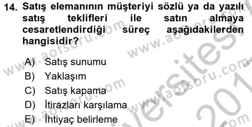 Satış Teknikleri Dersi 2016 - 2017 Yılı 3 Ders Sınav Soruları 14. Soru