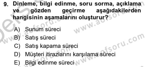Satış Teknikleri Dersi 2016 - 2017 Yılı 3 Ders Sınav Soruları 9. Soru
