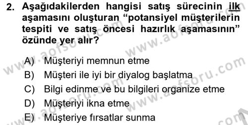 Satış Teknikleri Dersi 2016 - 2017 Yılı (Vize) Ara Sınav Soruları 2. Soru