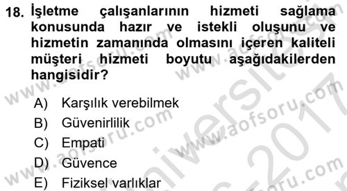 Satış Teknikleri Dersi 2016 - 2017 Yılı (Final) Dönem Sonu Sınav Soruları 18. Soru