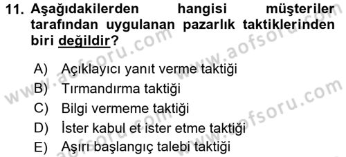 Satış Teknikleri Dersi 2017 - 2018 Yılı 3 Ders Sınav Soruları 11. Soru