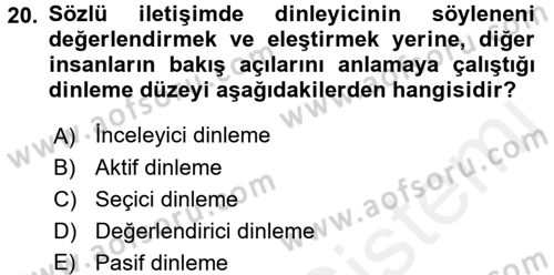 Satış Teknikleri Dersi 2017 - 2018 Yılı (Vize) Ara Sınav Soruları 20. Soru
