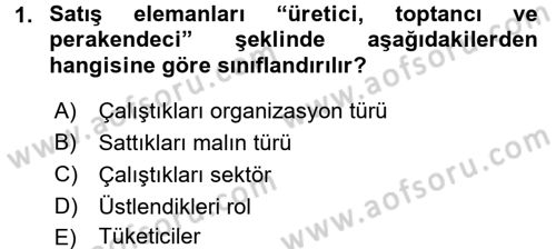 Satış Teknikleri Dersi 2017 - 2018 Yılı (Final) Dönem Sonu Sınav Soruları 1. Soru