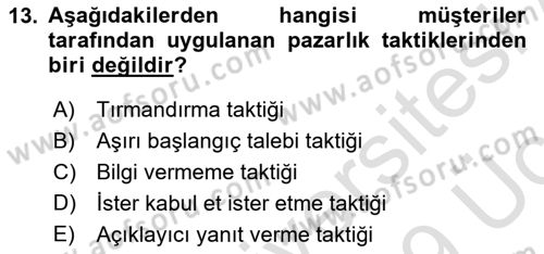 Satış Teknikleri Dersi 2018 - 2019 Yılı 3 Ders Sınav Soruları 13. Soru