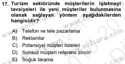 Satış Teknikleri Dersi 2018 - 2019 Yılı (Vize) Ara Sınav Soruları 17. Soru