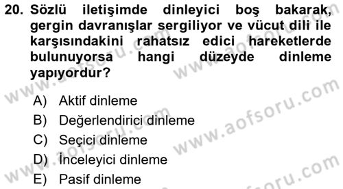 Satış Teknikleri Dersi 2018 - 2019 Yılı (Vize) Ara Sınav Soruları 20. Soru