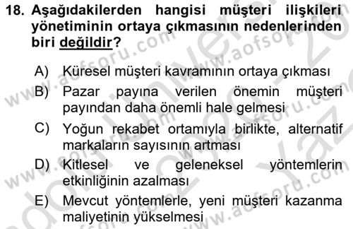 Satış Teknikleri Dersi 2020 - 2021 Yılı Yaz Okulu Sınav Soruları 18. Soru