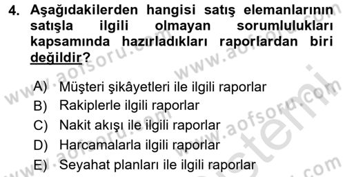 Satış Teknikleri Dersi 2020 - 2021 Yılı Yaz Okulu Sınav Soruları 4. Soru