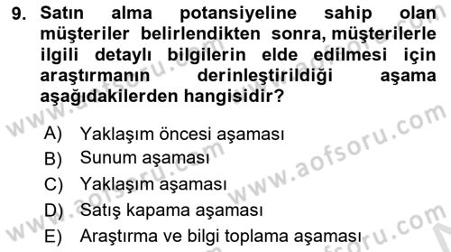 Satış Teknikleri Dersi 2020 - 2021 Yılı Yaz Okulu Sınav Soruları 9. Soru
