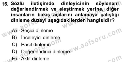 Satış Teknikleri Dersi 2021 - 2022 Yılı (Vize) Ara Sınav Soruları 16. Soru