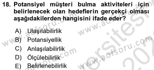 Satış Teknikleri Dersi 2021 - 2022 Yılı (Vize) Ara Sınav Soruları 18. Soru
