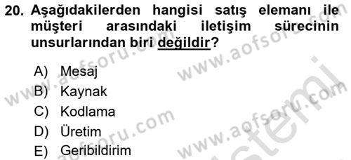 Satış Teknikleri Dersi 2021 - 2022 Yılı (Vize) Ara Sınav Soruları 20. Soru