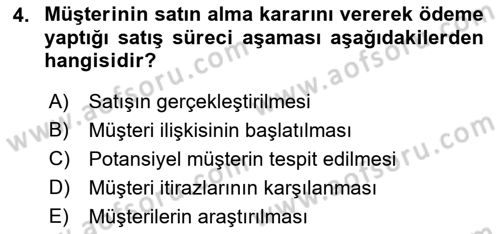 Satış Teknikleri Dersi 2021 - 2022 Yılı (Vize) Ara Sınav Soruları 4. Soru