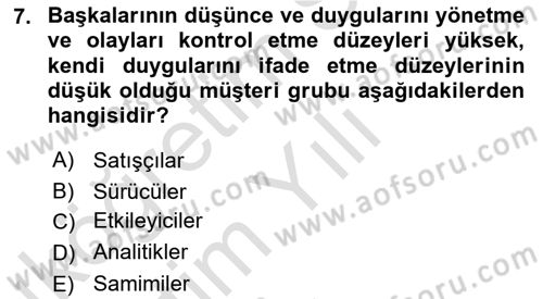 Satış Teknikleri Dersi 2021 - 2022 Yılı Yaz Okulu Sınav Soruları 7. Soru