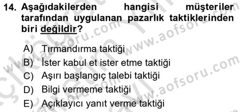 Satış Teknikleri Dersi 2022 - 2023 Yılı Yaz Okulu Sınav Soruları 14. Soru