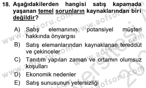 Satış Teknikleri Dersi 2022 - 2023 Yılı Yaz Okulu Sınav Soruları 18. Soru