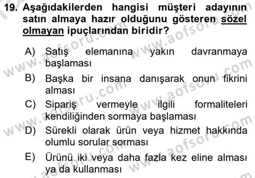 Satış Teknikleri Dersi 2022 - 2023 Yılı Yaz Okulu Sınav Soruları 19. Soru