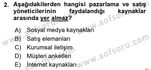 Satış Teknikleri Dersi 2022 - 2023 Yılı Yaz Okulu Sınav Soruları 2. Soru