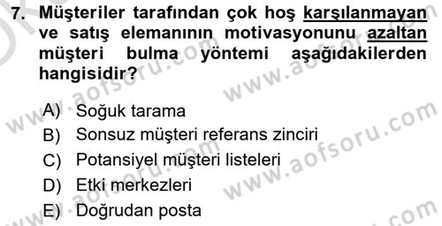 Satış Teknikleri Dersi 2022 - 2023 Yılı Yaz Okulu Sınav Soruları 7. Soru