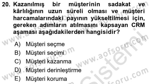 Satış Teknikleri Dersi 2023 - 2024 Yılı (Vize) Ara Sınav Soruları 20. Soru