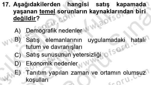 Satış Teknikleri Dersi 2023 - 2024 Yılı (Final) Dönem Sonu Sınav Soruları 17. Soru