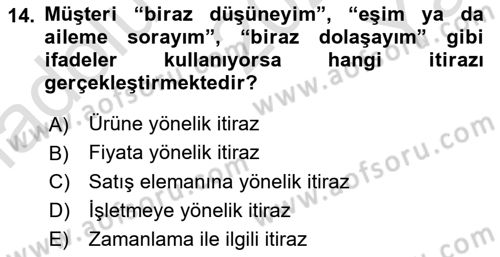 Satış Teknikleri Dersi 2023 - 2024 Yılı Yaz Okulu Sınav Soruları 14. Soru