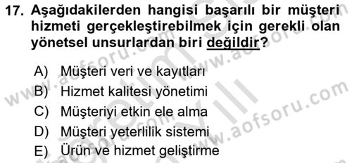 Satış Teknikleri Dersi 2023 - 2024 Yılı Yaz Okulu Sınav Soruları 17. Soru
