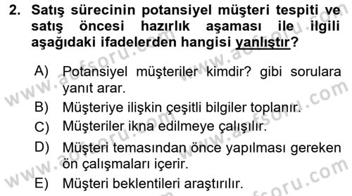 Satış Teknikleri Dersi 2023 - 2024 Yılı Yaz Okulu Sınav Soruları 2. Soru