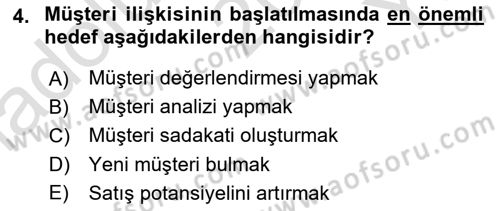 Satış Teknikleri Dersi 2023 - 2024 Yılı Yaz Okulu Sınav Soruları 4. Soru