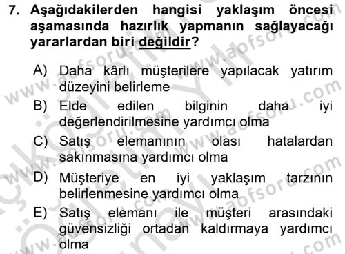 Satış Teknikleri Dersi 2023 - 2024 Yılı Yaz Okulu Sınav Soruları 7. Soru