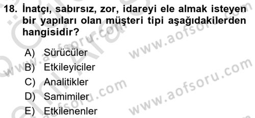 Satış Teknikleri Dersi 2024 - 2025 Yılı (Vize) Ara Sınav Soruları 18. Soru