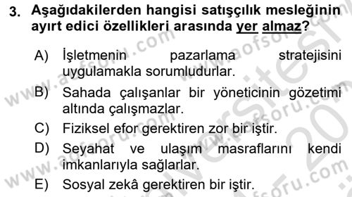 Satış Teknikleri Dersi 2024 - 2025 Yılı (Vize) Ara Sınav Soruları 3. Soru