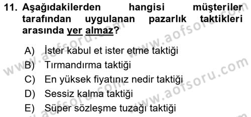 Satış Teknikleri Dersi 2024 - 2025 Yılı (Final) Dönem Sonu Sınav Soruları 11. Soru