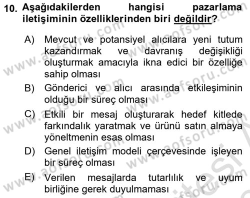 Tanıtım Ve Pazarlama Dersi 2017 - 2018 Yılı (Vize) Ara Sınav Soruları 10. Soru