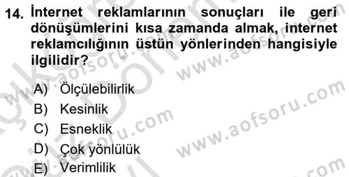 Tanıtım Ve Pazarlama Dersi 2017 - 2018 Yılı (Vize) Ara Sınav Soruları 14. Soru