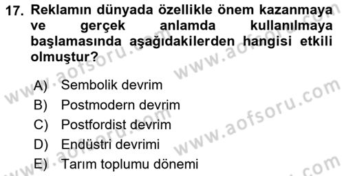 Tanıtım Ve Pazarlama Dersi 2017 - 2018 Yılı (Vize) Ara Sınav Soruları 17. Soru