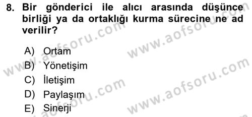 Tanıtım Ve Pazarlama Dersi 2017 - 2018 Yılı (Vize) Ara Sınav Soruları 8. Soru