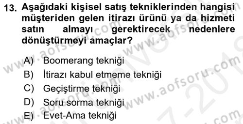 Tanıtım Ve Pazarlama Dersi 2017 - 2018 Yılı (Final) Dönem Sonu Sınav Soruları 13. Soru