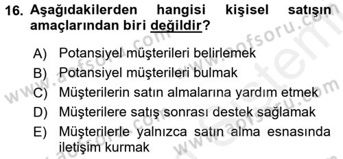 Tanıtım Ve Pazarlama Dersi 2017 - 2018 Yılı (Final) Dönem Sonu Sınav Soruları 16. Soru