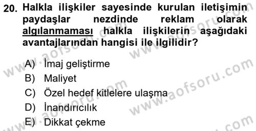 Tanıtım Ve Pazarlama Dersi 2017 - 2018 Yılı (Final) Dönem Sonu Sınav Soruları 20. Soru