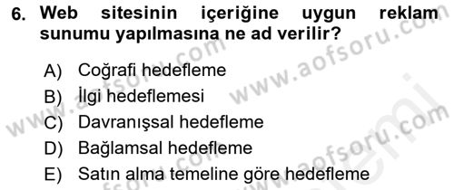 Tanıtım Ve Pazarlama Dersi 2017 - 2018 Yılı (Final) Dönem Sonu Sınav Soruları 6. Soru