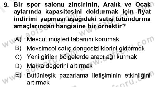 Tanıtım Ve Pazarlama Dersi 2017 - 2018 Yılı (Final) Dönem Sonu Sınav Soruları 9. Soru
