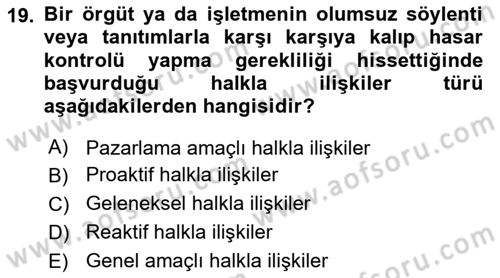 Tanıtım Ve Pazarlama Dersi 2018 - 2019 Yılı 3 Ders Sınav Soruları 19. Soru