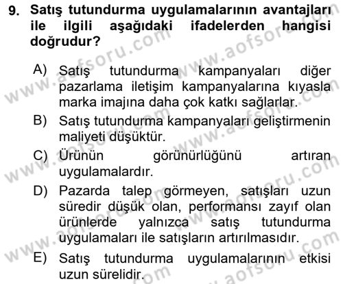 Tanıtım Ve Pazarlama Dersi 2018 - 2019 Yılı 3 Ders Sınav Soruları 9. Soru