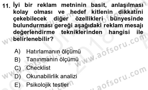 Tanıtım Ve Pazarlama Dersi 2018 - 2019 Yılı (Vize) Ara Sınav Soruları 11. Soru