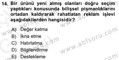 Tanıtım Ve Pazarlama Dersi 2018 - 2019 Yılı (Vize) Ara Sınav Soruları 14. Soru